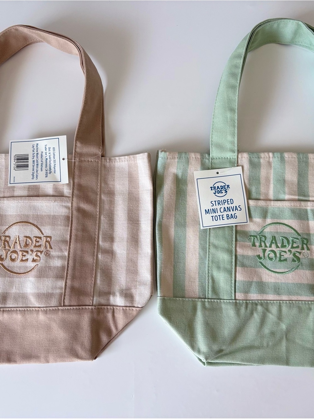 NWT Trader Joe’s Striped Mini Canvas Tote Bag Bundle | Beige & Mint Green | 2 - Picture 2 of 5